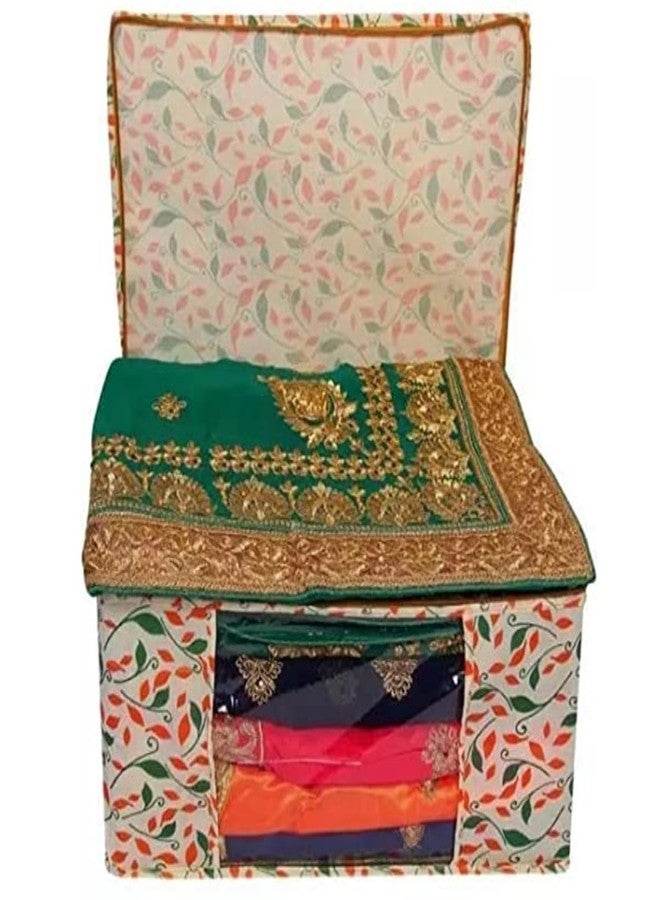 Aqsaa Travel Storage Pouch Bag, Organiser Printed Non Woven Fabric Saree Cover/Clothes and Storage For Wardrobe Set with Transparent Window And Zip For Lehenga, Saree, Suit, Dress (Pattern-1) - Image 3
