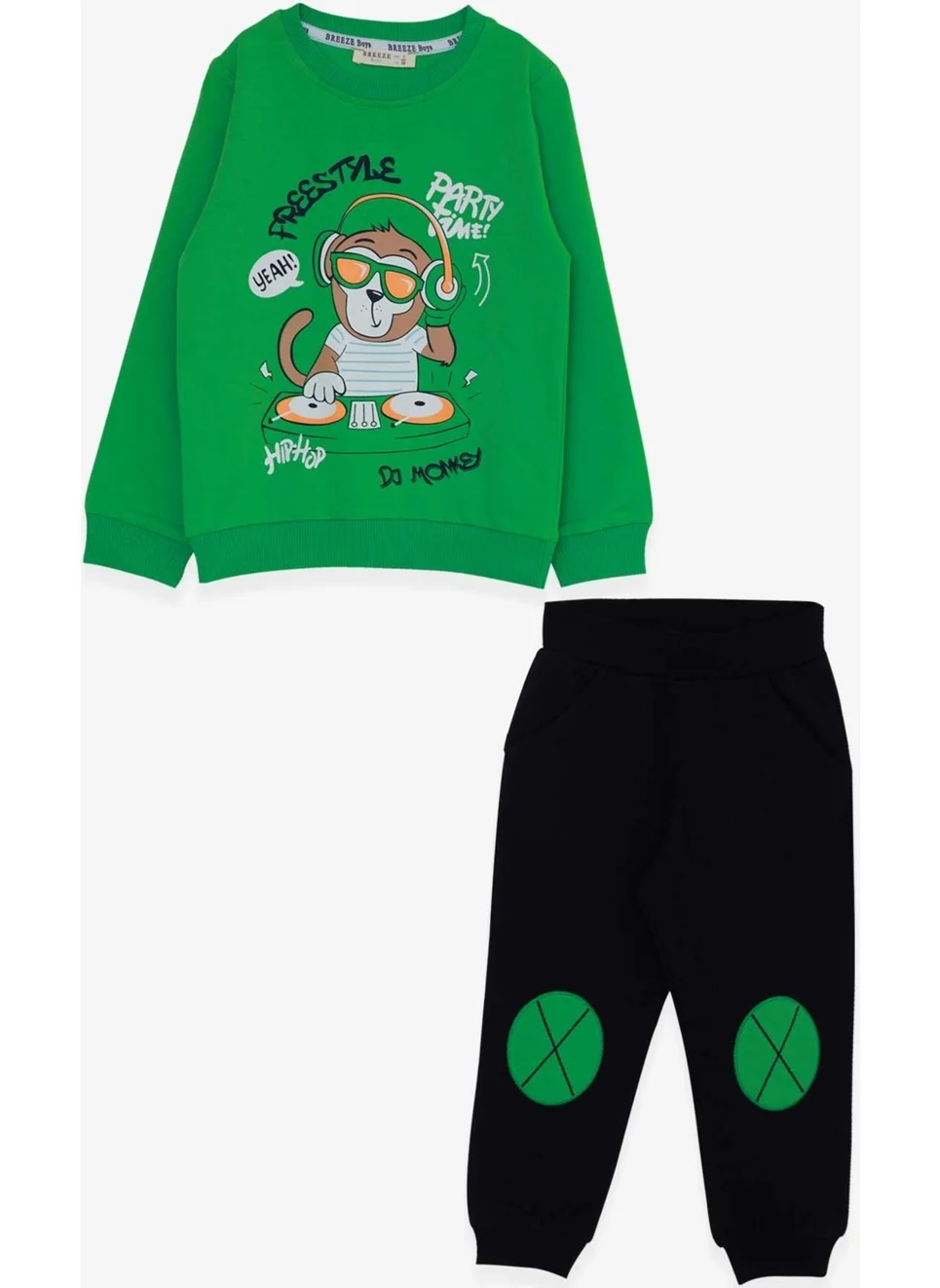 Breeze Boys Tracksuit Set Dj Monkey Printed Green (1.5-5 Years)