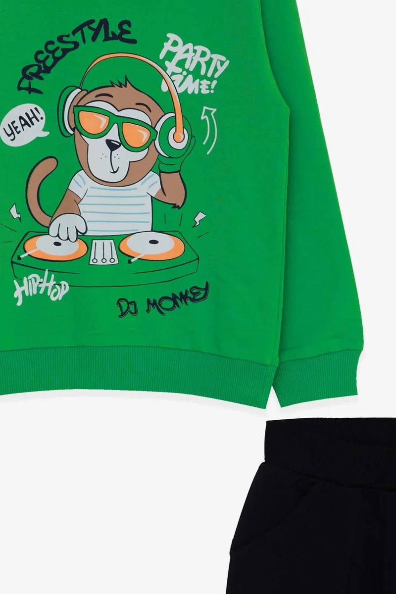 Breeze Boys Tracksuit Set Dj Monkey Printed Green (1.5-5 Years)