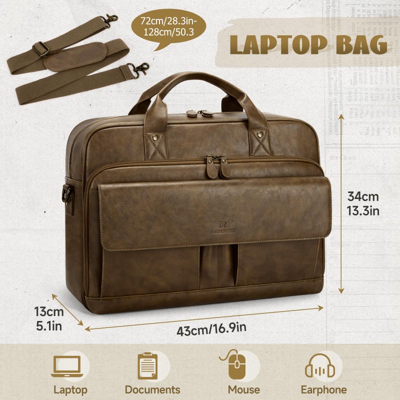 RAINSMORE Mens Laptop Bag PU Leather Messenger Bag 15.6 Inch Briefcase for Men Vintage Computer Satchel Shoulder Bag for Work, Business,Travel, Office, Dark Brown - Image 4