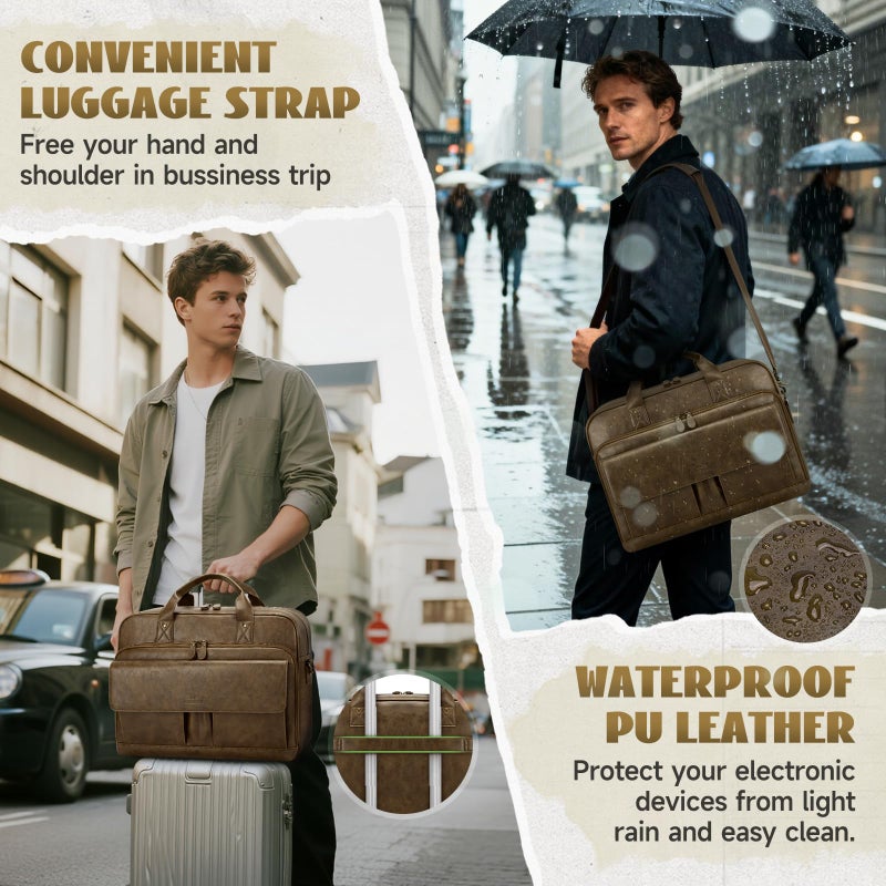 RAINSMORE Mens Laptop Bag PU Leather Messenger Bag 15.6 Inch Briefcase for Men Vintage Computer Satchel Shoulder Bag for Work, Business,Travel, Office, Dark Brown - Image 5