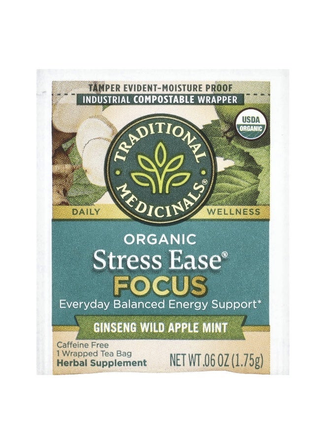 Traditional Medicinals Traditional Medicinals, Organic Stress Ease Focus, Ginseng Wild Apple Mint, Caffeine Free, 16 Wrapped Tea Bags, 0.99 oz (28 g)  - Image 3