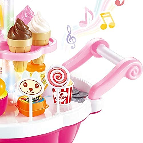 LONGMIRE Plastic 42 Pcs Big Size Kitchen Playset | Musical & Light Kitchen Set Toy for Kids with Sound and Accessories Set for 4 Year Old (Pink Ice Cream Trolley) - Image 4