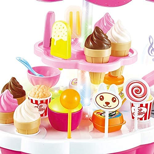 LONGMIRE Plastic 42 Pcs Big Size Kitchen Playset | Musical & Light Kitchen Set Toy for Kids with Sound and Accessories Set for 4 Year Old (Pink Ice Cream Trolley) - Image 2