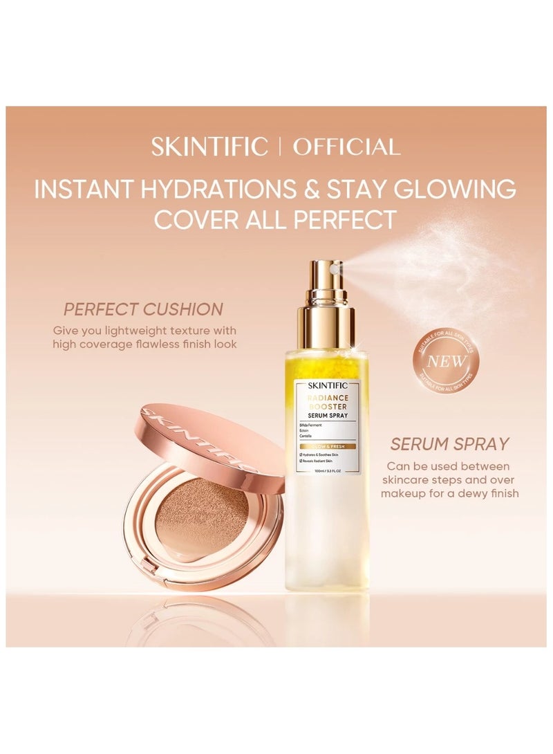 SKINTIFIC PERFECT & HYDRATE COMBO-Cover Perfect Glow Cushion (02 Ivory) + Radiance Booster Serum Spray Poreless Flawless - Image 1