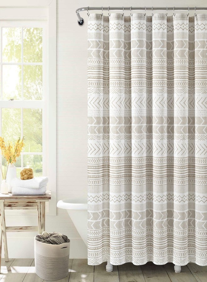 Lush Decor Hygge Geo Shower Curtain, 72" W x 72" L, Taupe/White - Curtain For Bathroom - Striped Bathroom Decor - Netural Color Home Accessories - White Home Accessories - Geometric Scandinavian Print - Image 1