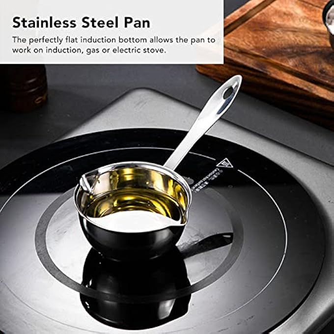 NALACAL قدر حليب صغير، وعاء صلصة، سخان زبدة، وعاء تذويب زبدة، قاعدة مسطحة تعمل بالحث، وعاء زبدة صغير من الفولاذ المقاوم للصدأ، وعاء حليب لغلي الحليب، صلصة، مرق، معكرونة، 150 مل - Image 5