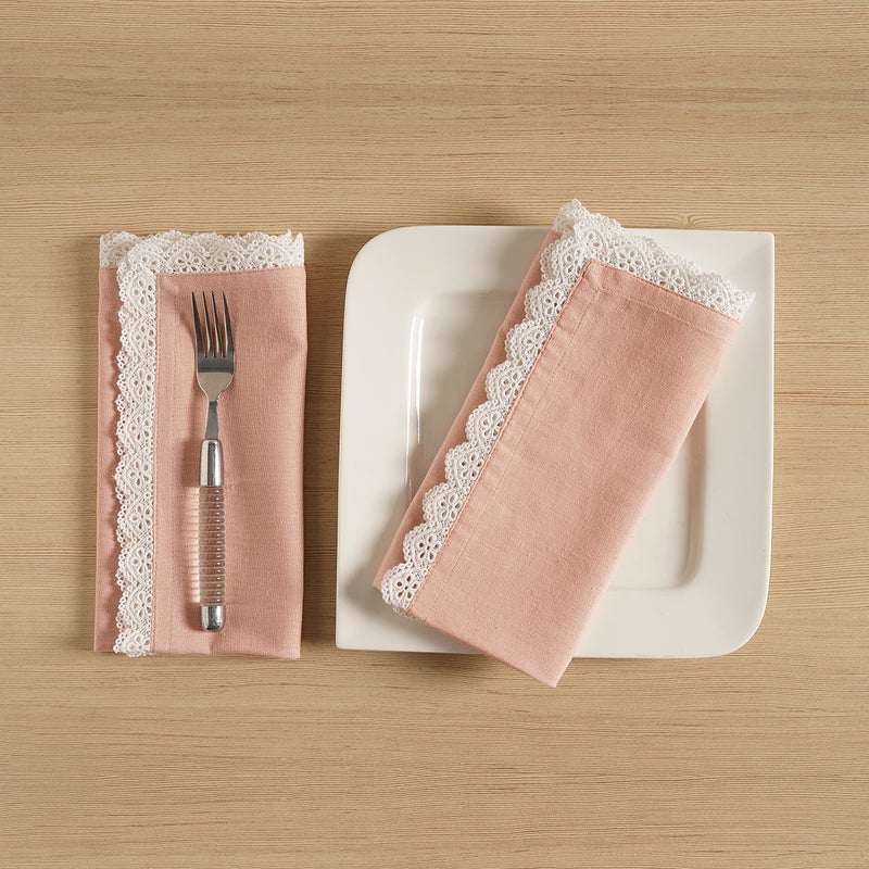 FINGERCRAFT Dinner Cloth Napkins Cotton 6 Pack Premium Quality Mitered Corners with Elegant Lace for Every Day Use Reataurant Wedding Christmas Napkins Cloth Good Absorbency 20in x 20in (Dusty Pink) - Image 3