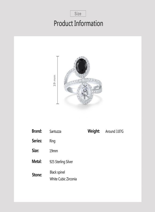 Santuzza 925 Sterling Silver Black & White Round Gemstone Ring Black Spinel White Cubic Zirconia Twisted Ring for Women (7) - Image 4