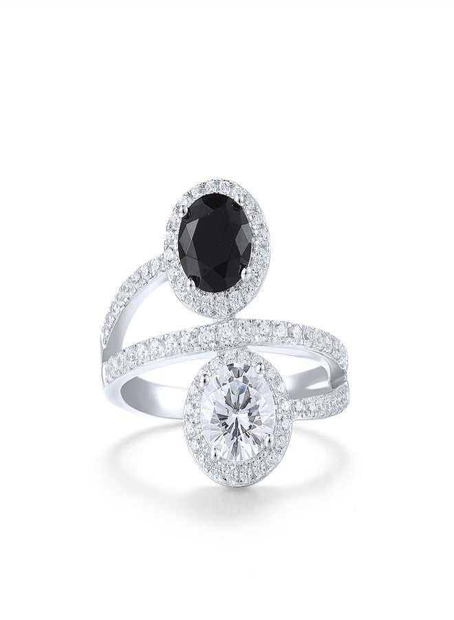 Santuzza 925 Sterling Silver Black & White Round Gemstone Ring Black Spinel White Cubic Zirconia Twisted Ring for Women (7) - Image 2