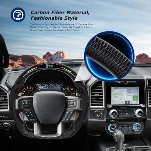VOONKE Real Carbon Fiber Steering Wheel for Ford F150 Raptor 2021-2023,Perforated Nappa Leather Grip, with LED Display, D-Shaped Flat-bottom with Paddle Shifter Holes with Heat - Image 3