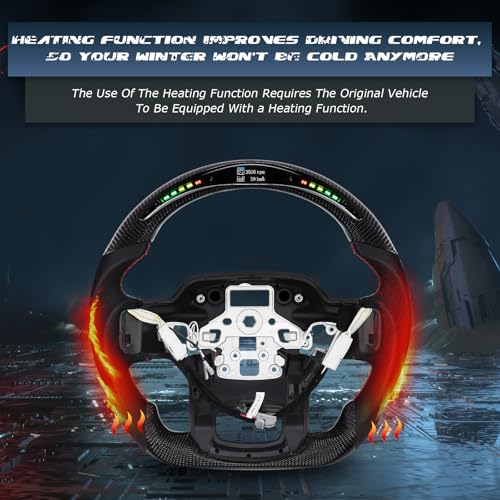VOONKE Real Carbon Fiber Steering Wheel for Ford F150 Raptor 2021-2023,Perforated Nappa Leather Grip, with LED Display, D-Shaped Flat-bottom with Paddle Shifter Holes with Heat - Image 4