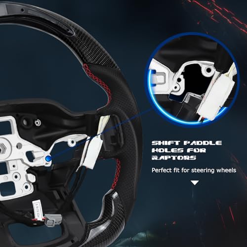 VOONKE Real Carbon Fiber Steering Wheel for Ford F150 Raptor 2021-2023,Perforated Nappa Leather Grip, with LED Display, D-Shaped Flat-bottom with Paddle Shifter Holes with Heat - Image 2