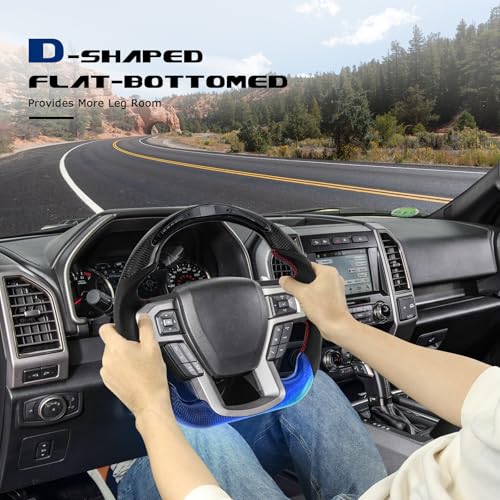 VOONKE Real Carbon Fiber Steering Wheel for Ford F150 Raptor 2021-2023,Perforated Nappa Leather Grip, with LED Display, D-Shaped Flat-bottom with Paddle Shifter Holes with Heat - Image 5