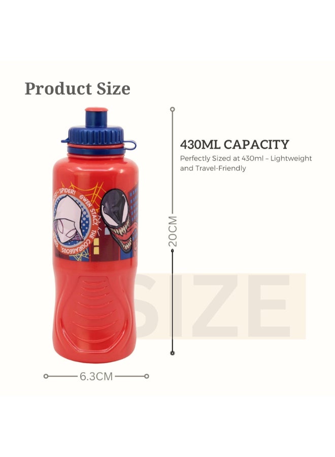 Stor Spiderman Ergo Sport Water Bottle for Kids – 430ml BPA-Free Reusable Leak-Proof Drinking Bottle with Flip-Top Lid, Lightweight Ergonomic Design for School, Sports, Travel & Daily Use - Image 2