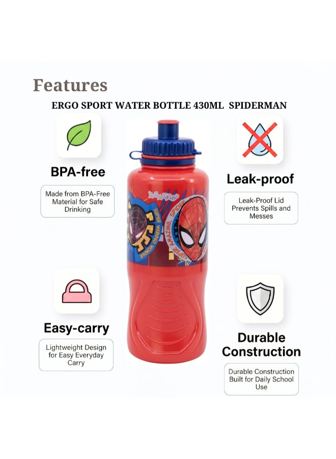 Stor Spiderman Ergo Sport Water Bottle for Kids – 430ml BPA-Free Reusable Leak-Proof Drinking Bottle with Flip-Top Lid, Lightweight Ergonomic Design for School, Sports, Travel & Daily Use - Image 5