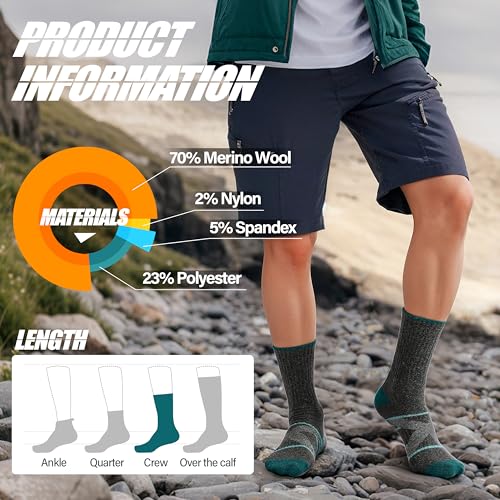 ANTSANG Merino Wool Socks for Men & Women Thermal Winter Hiking Warm Thick Athletic Crew Cozy Boot Work Gift Socks Stocking Stuffers 5 Pairs (Orange/Green/Blue/Black/Dark Grey A,L) - Image 5