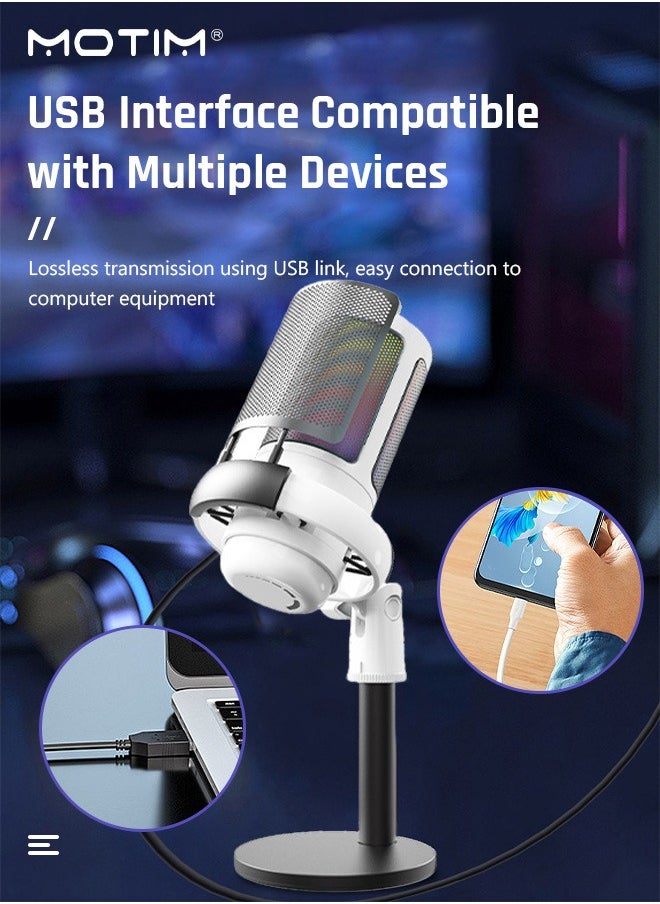 موتيم - ميكروفون ألعاب USB مكثف للألعاب، تسجيل، ميكروفون كمبيوتر مكتبي مكثف على أجهزة الكمبيوتر على أجهزة الكمبيوتر الشخصية وبس 4 وبس 5 وماك، مع تحكم RGB، لمسة كتم الصوت، مقبس سماعة رأس، مرشح البوب، حامل، للألعاب، البث، البودكاست، تويتش، يوتيوب، ديسكورد - Image 1