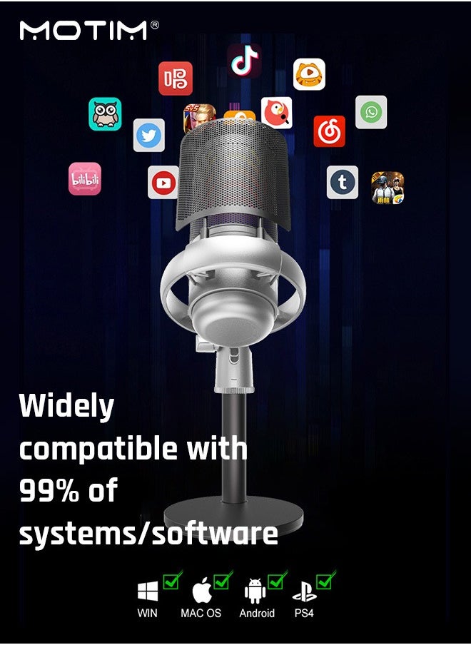 موتيم - ميكروفون ألعاب USB مكثف للألعاب، تسجيل، ميكروفون كمبيوتر مكتبي مكثف على أجهزة الكمبيوتر على أجهزة الكمبيوتر الشخصية وبس 4 وبس 5 وماك، مع تحكم RGB، لمسة كتم الصوت، مقبس سماعة رأس، مرشح البوب، حامل، للألعاب، البث، البودكاست، تويتش، يوتيوب، ديسكورد - Image 1