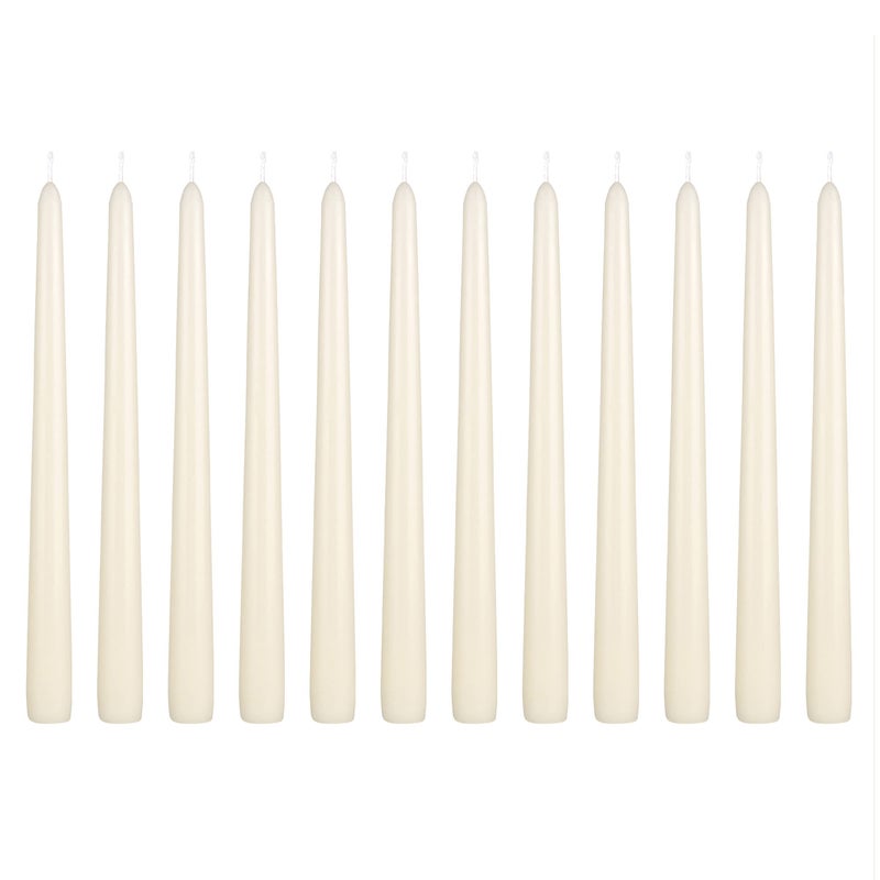 Mega Candles 12 pcs Unscented Ivory Taper Candles, Hand Poured Wax Candle 10 Inch x 7/8 Inch, Home DÃ©cor, Wedding Receptions, Centerpieces, Occasions, Romantic Dinners, Prayer, Candle Holders - Image 1