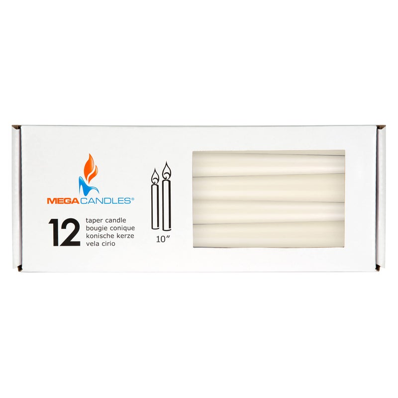 Mega Candles 12 pcs Unscented Ivory Taper Candles, Hand Poured Wax Candle 10 Inch x 7/8 Inch, Home DÃ©cor, Wedding Receptions, Centerpieces, Occasions, Romantic Dinners, Prayer, Candle Holders - Image 3