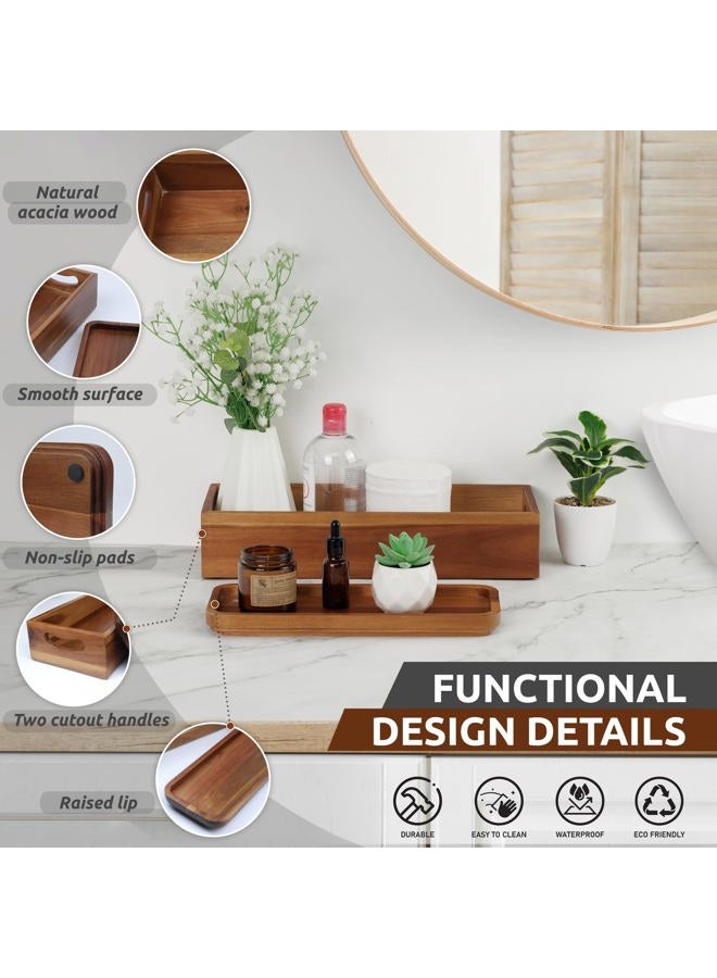 DEMIGO Handmade Toilet Tank Basket Topper & Vanity Tray Set of Natural Acacia Wood, Created by Skilled Artisans, Smooth, Durable, Attractive Decor for Bathroom, Kitchen, Home, Spa - Image 3