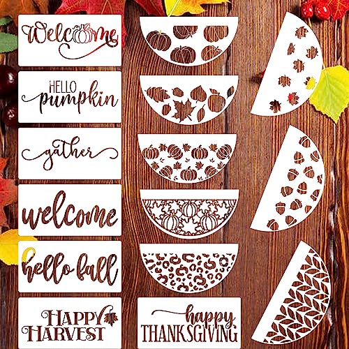 SUNVERSE Fall Stencils Thanksgiving Stencils Autumn Hello Pumpkin Happy Harvest Stencil Templates for Painting on Wood Wall Door Mats Fabric - Image 1