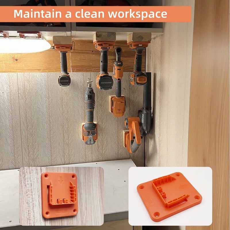 KETTKEL 8 Packs Tool Holder Drill Mount Compatible for Ridgid 18V Li-ion Tools Drill Hanger Wall Mount Tool Organizer with 32 Screws - Image 5