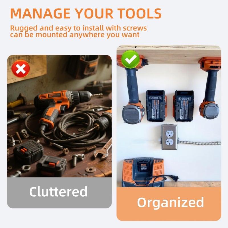KETTKEL 8 Packs Tool Holder Drill Mount Compatible for Ridgid 18V Li-ion Tools Drill Hanger Wall Mount Tool Organizer with 32 Screws - Image 4
