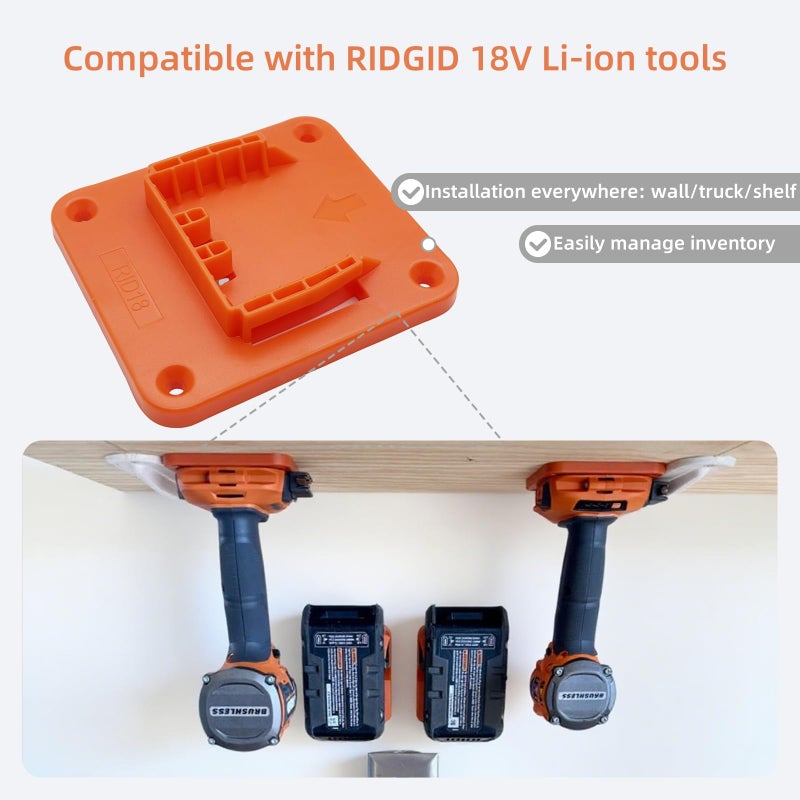 KETTKEL 8 Packs Tool Holder Drill Mount Compatible for Ridgid 18V Li-ion Tools Drill Hanger Wall Mount Tool Organizer with 32 Screws - Image 3