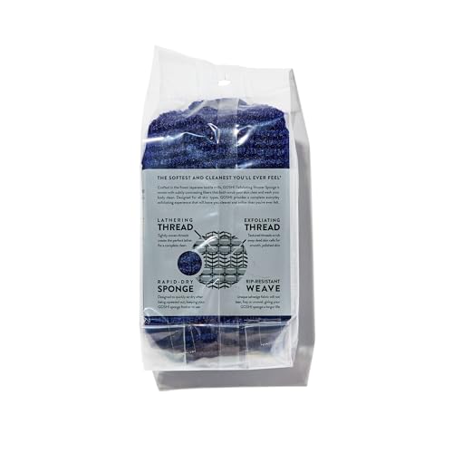 GOSHI Exfoliating Shower Sponge - Rip-Resistant, Rapid-Drying Exfoliating Bath Sponge for All Skin Types - Indigo Blue - Made in Japan - Image 2