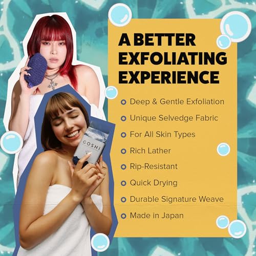 GOSHI Exfoliating Shower Sponge - Rip-Resistant, Rapid-Drying Exfoliating Bath Sponge for All Skin Types - Indigo Blue - Made in Japan - Image 3