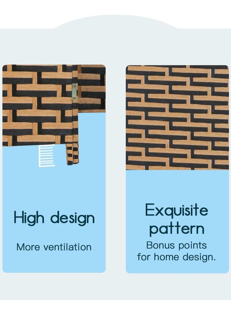 حنايت Room Divider Wood Screen 4 Panel Wood Mesh Woven Design Room Privacy Screen Divider Folding Portable Partition Screen Screen Wood for Home Office privacy and video conference - Image 3