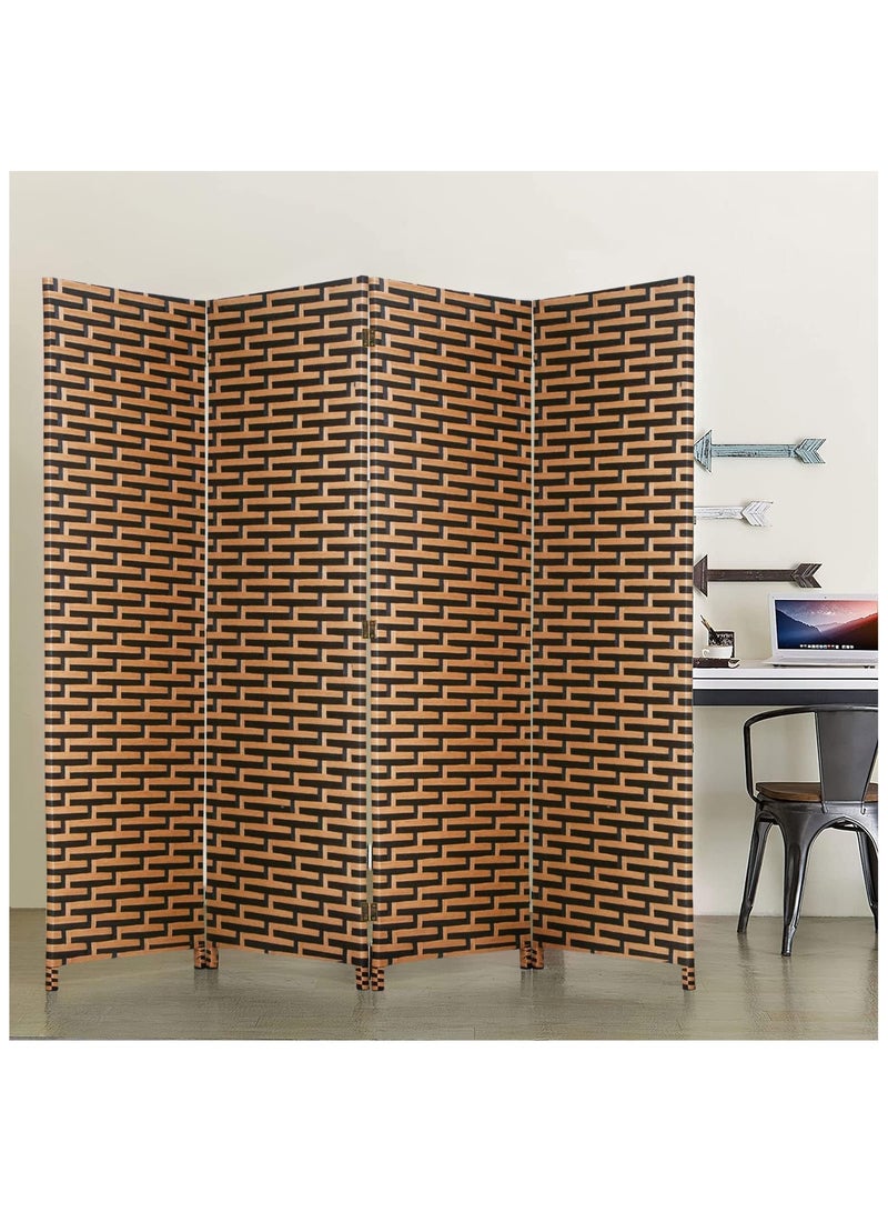 حنايت Room Divider Wood Screen 4 Panel Wood Mesh Woven Design Room Privacy Screen Divider Folding Portable Partition Screen Screen Wood for Home Office privacy and video conference - Image 1