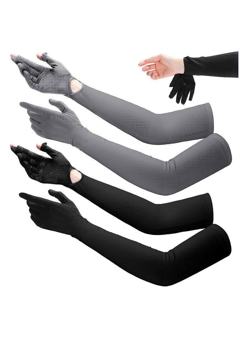 كابتن تيك 2 Pairs UV Long Sun Gloves Women's Sunblock Protection Driving Gloves Non Slip Full Finger Arm Sun Protective Touchscreen UPF 50+ for Outdoor Sports Cycling - Image 1