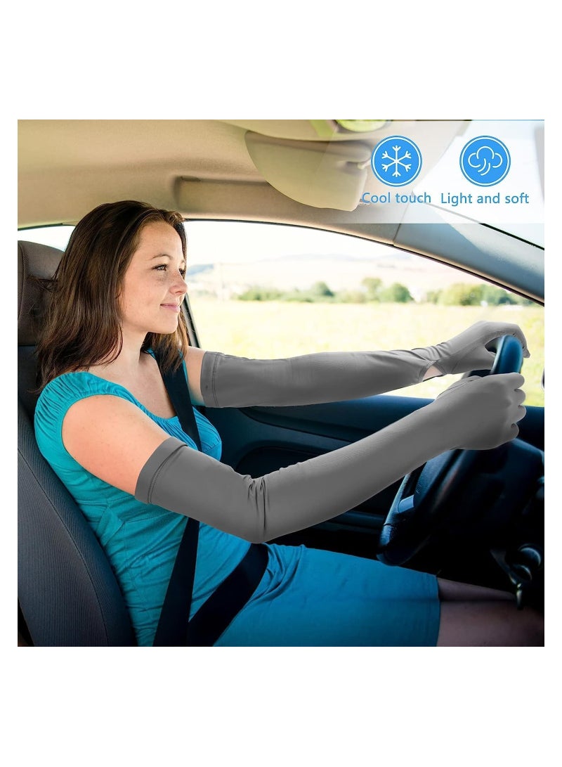 كابتن تيك 2 Pairs UV Long Sun Gloves Women's Sunblock Protection Driving Gloves Non Slip Full Finger Arm Sun Protective Touchscreen UPF 50+ for Outdoor Sports Cycling - Image 2