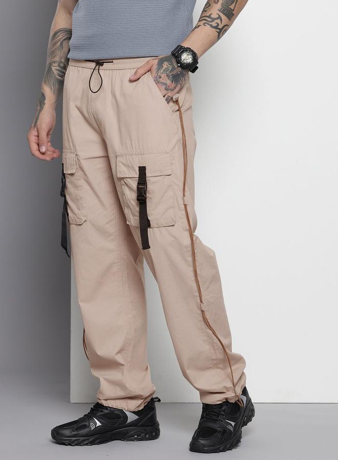 The Indian Garage Co Men Beige Relaxed Fit Utility Solid Joggers - Image 2
