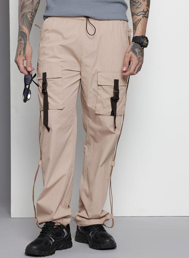 The Indian Garage Co Men Beige Relaxed Fit Utility Solid Joggers - Image 1