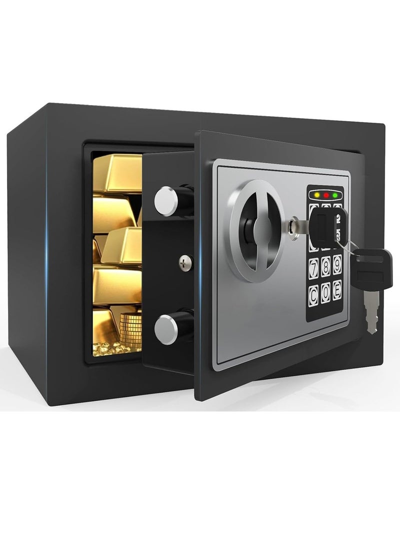 CUBEXELL Small Safe Box for Money with Code and Keys,Solid Mini Safe for Kids with Digital Electronic Security Keypad for Home Office Hotel,Personal Money Safes for Cash,0.236 Cu Ft (Black) - Image 1
