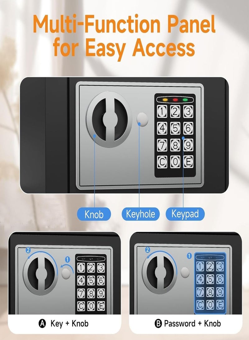 CUBEXELL Small Safe Box for Money with Code and Keys,Solid Mini Safe for Kids with Digital Electronic Security Keypad for Home Office Hotel,Personal Money Safes for Cash,0.236 Cu Ft (Black) - Image 2