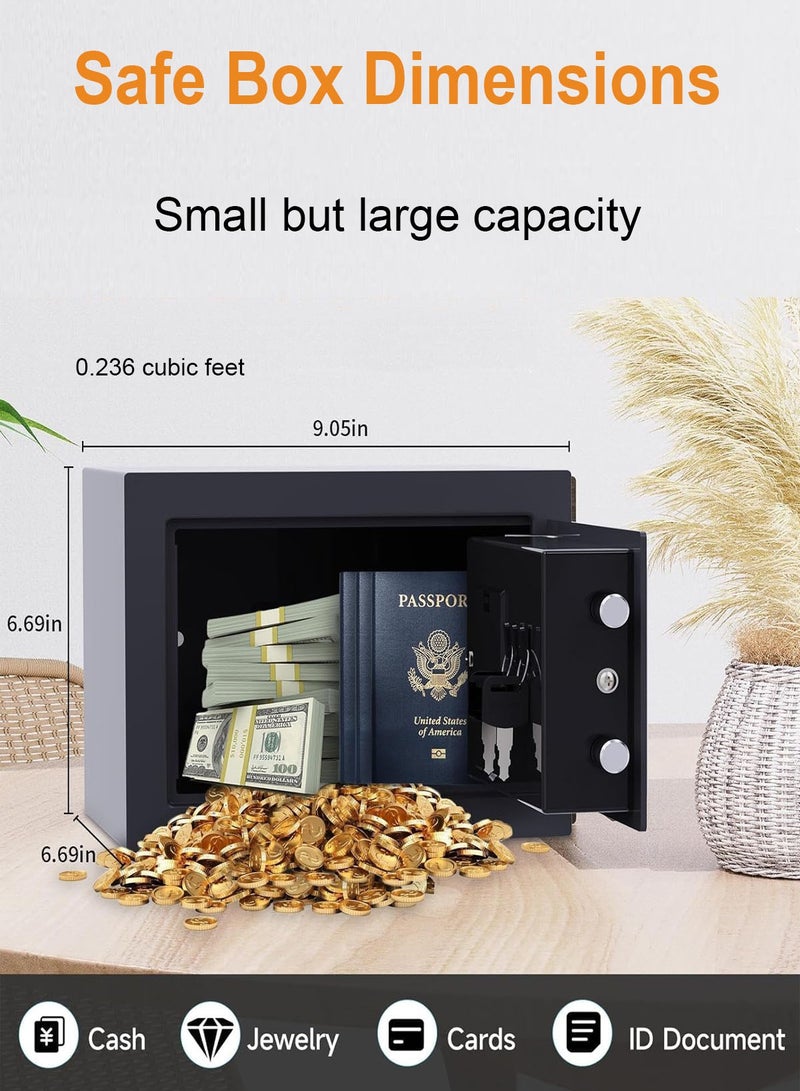 CUBEXELL Small Safe Box for Money with Code and Keys,Solid Mini Safe for Kids with Digital Electronic Security Keypad for Home Office Hotel,Personal Money Safes for Cash,0.236 Cu Ft (Black) - Image 3