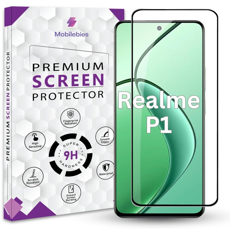 Mobilebies Premium Tempered Glass Screen Protector Guard For Realme P1 (6.67 Inch, Pack of 1) | Edge to Edge Coverage With Easy to installation kit - Image 1