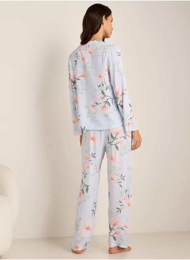 FAV Floral Print Long Sleeves Top and Pyjama Set