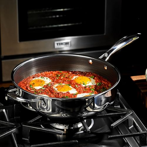 HexClad Hybrid Nonstick 3.3-Quart Deep Sauté Pan with Tempered Glass Lid, Stay-Cool Handle, Dishwasher-Friendly, Oven-Safe Up to 900°F, Induction Ready, Compatible with All Cooktops - Image 2