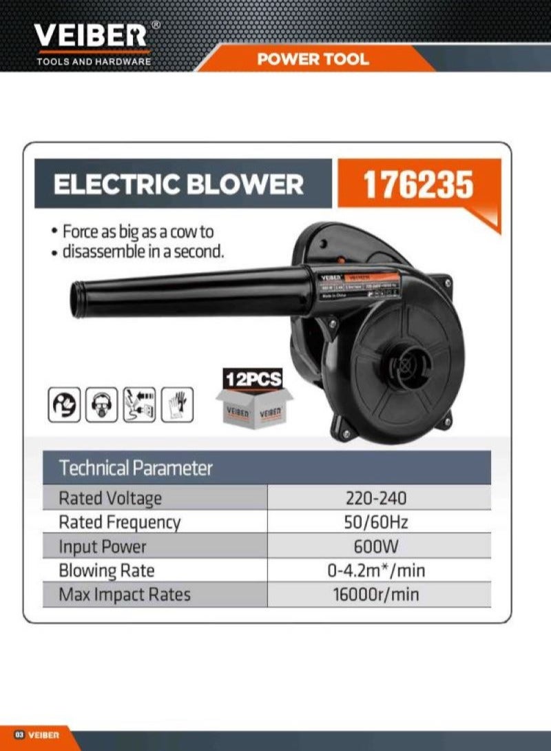 Veiber Plastic Air Blower Black 600W - Image 2