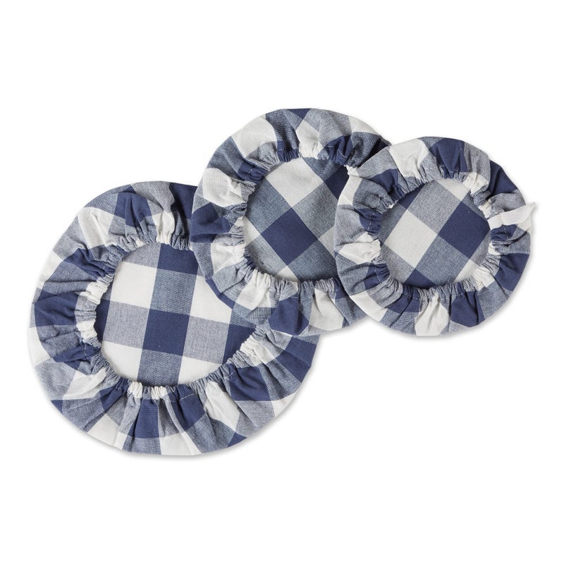 DII Reusable Cloth Bowl Cover Collection Machine Washable  Cotton with Elastic Stretch for Food Storage  10.25""/8.25""/7.5"" Diameter  Farmhouse Plaid  French Blue  3 Piece - Image 2