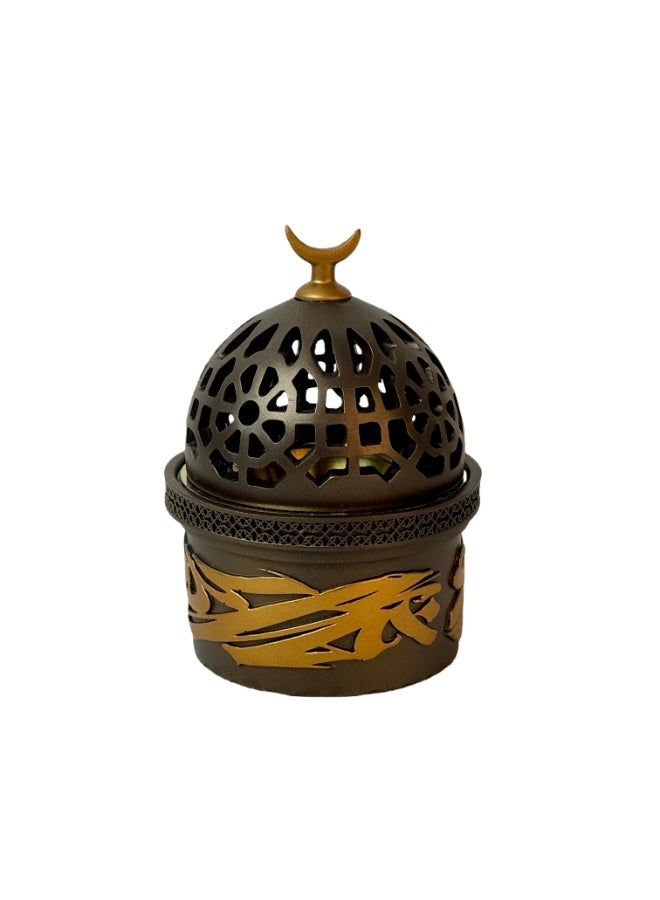 مبخرة راتنجية مع صينية معدنية ذهبية - حامل حرق العود لتنقية الهواء الداخلي/ديكور المنزل/التأمل، مبخرة فحم عالمية، مبخرة بخور، مبخرة راتنجية من اللبان والعود - مناسبة لليوجا والمنتجعات الصحية والعلاج بالروائح والديكور المنزلي والمكاتب، مبخرة راتنجية عربية كلاسيكية مع صينية معدنية ذهبية - مبخرة بخور تقليدية - Image 1