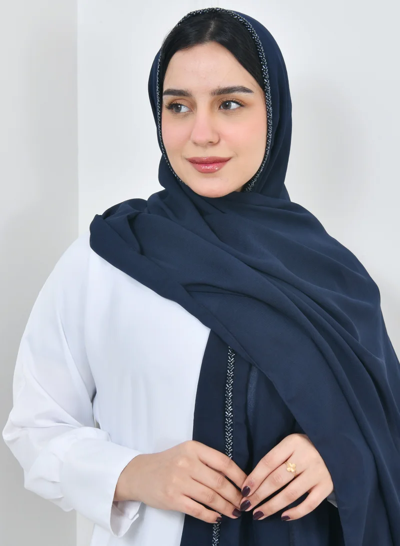 عبايات حوراء طرحه كحلية بحافة مزينة بشك كحلي فاخر