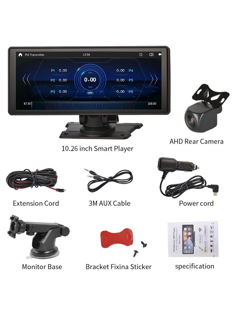AROAQ - Wireless Carplay Screen, 10.26 Inch High Definition Driving Recorder, Portable Car Stereo With HD Dash Cam, Wireless Carplay And Android Auto GPS Navigation With Backup Camera - Image 1