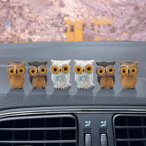 LHDOS 6PCS Mini Resin Owl Car Rear View Mirror Ornaments Cute Owl Figurine Car Dashboard Decoration Set Funny Desk Center Console Decoration Auto Interior Accessories for Women Men Presents Owl - Image 1